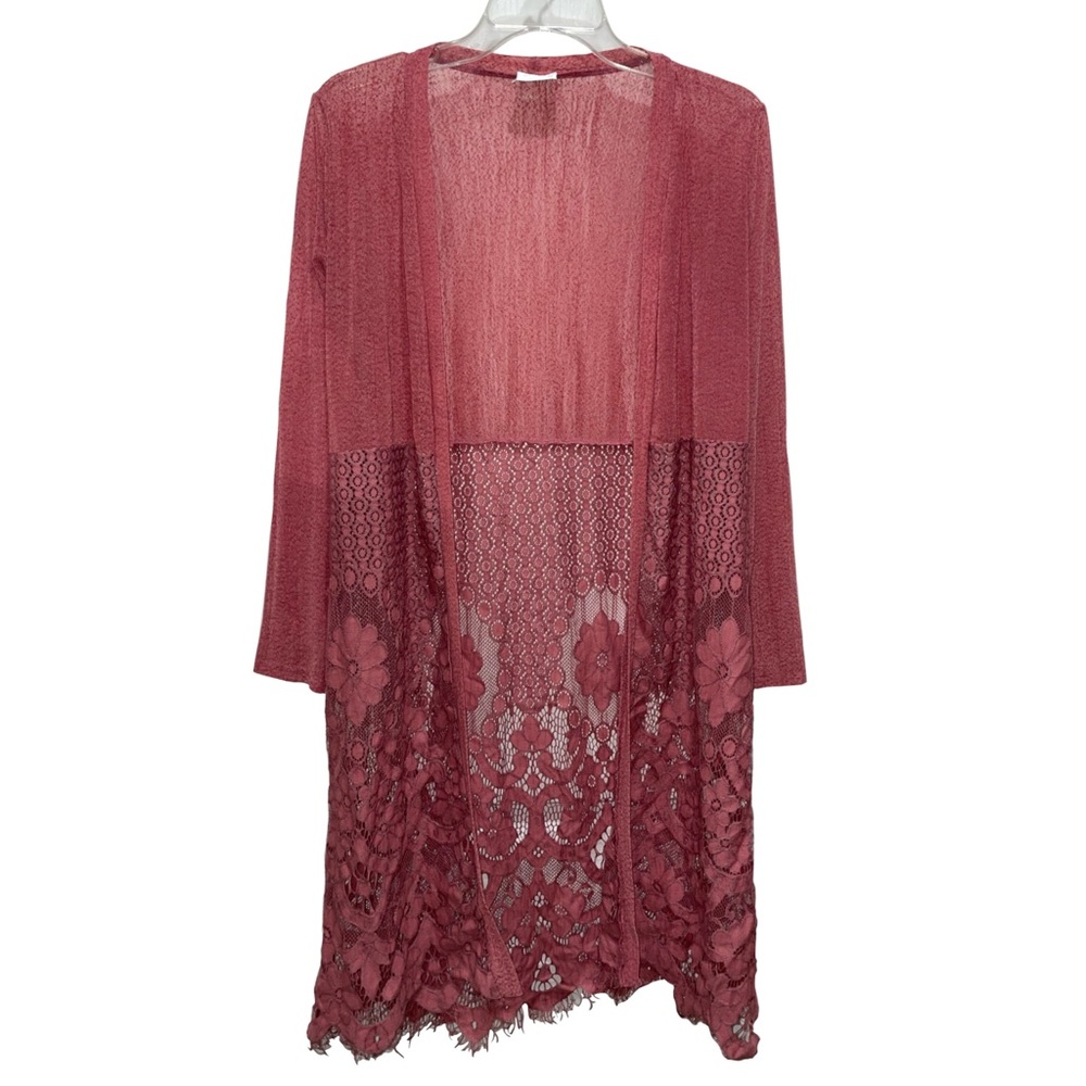 Siren Lily Maternity Sz S Womens Open Front Pink Twee Kimono Sheer Lace Dainty